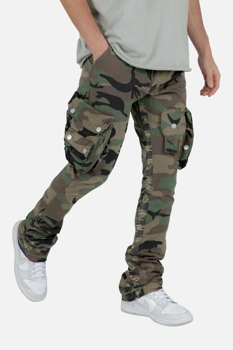 Flare Denim Mnml Patch Pocket Flare Cargo Pants Camouflage Homme | TRB-3448200