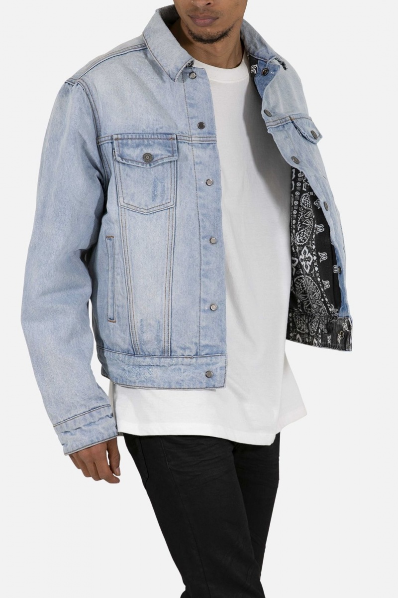 Vestes Mnml Reversible Paisley Trucker Jacket Blue/Black Homme | PWG-0400325