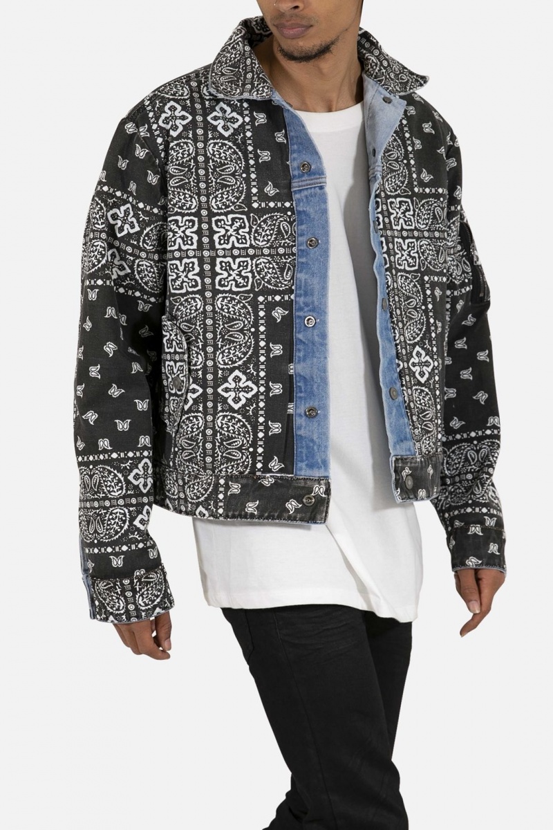 Vestes Mnml Reversible Paisley Trucker Jacket Blue/Black Homme | PWG-0400325