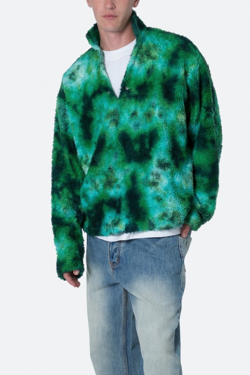 Sweats Mnml Tie Dye Sherpa Pullover Pull Vert  | EUT-6400449