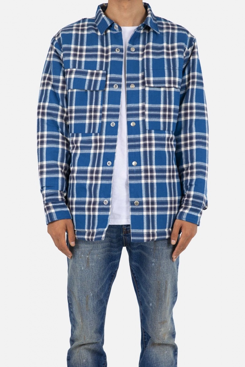 Vestes Mnml Plaid Travail Jacket Blue/White Homme | YLJ-2733832