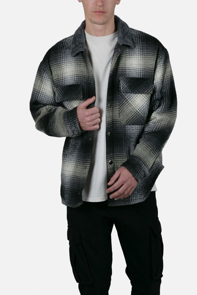 Flannel Shirt Mnml Sherpa Doublée Flannel Shirt Grise Homme | DVZ-0339356