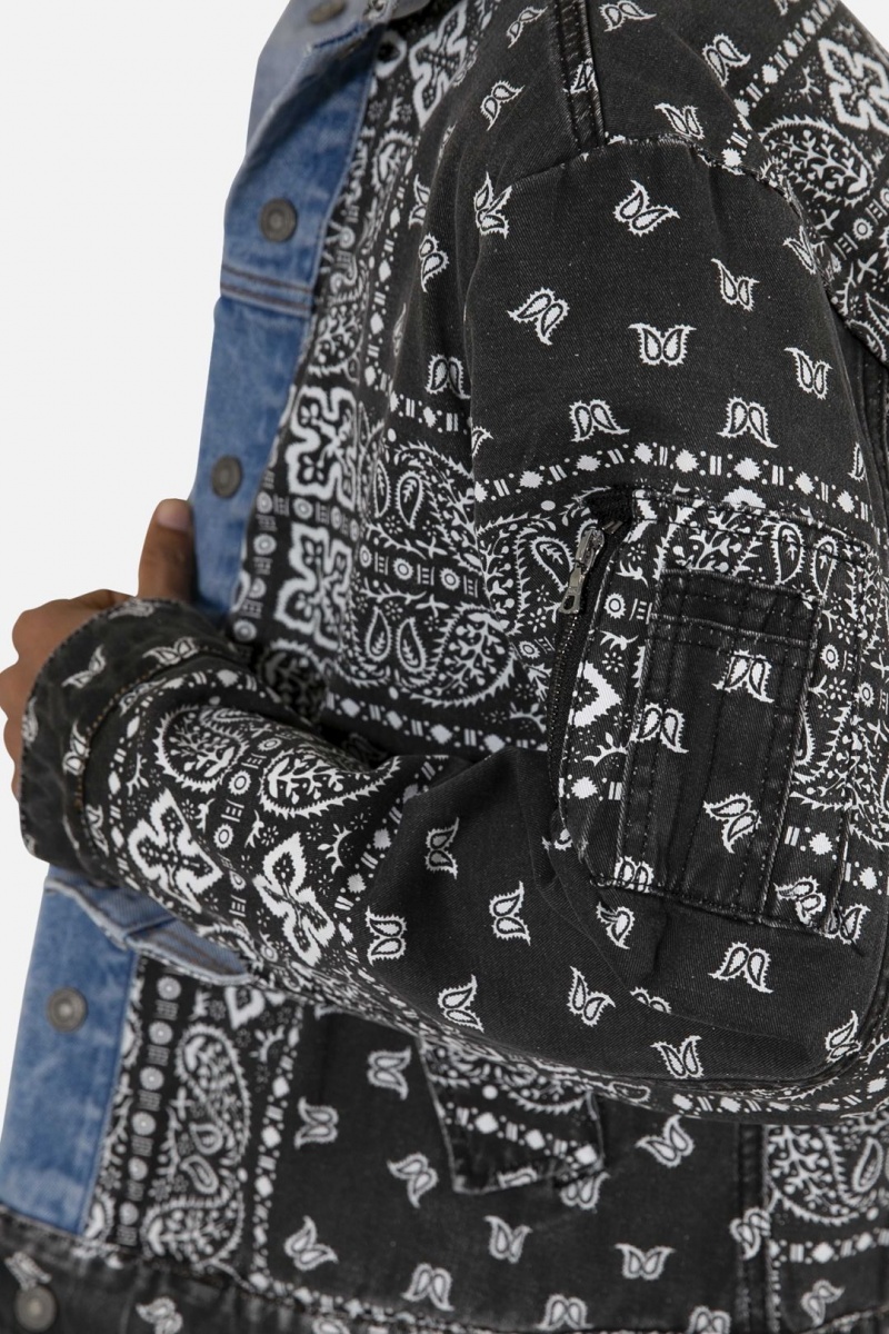 Vestes Mnml Reversible Paisley Trucker Jacket Blue/Black Homme | PWG-0400325