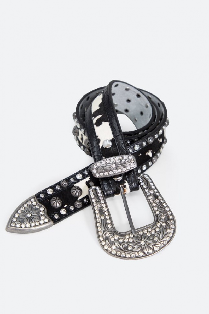 Ceintures Mnml Cow Print Studded Belt Noir  | RBP-4382939