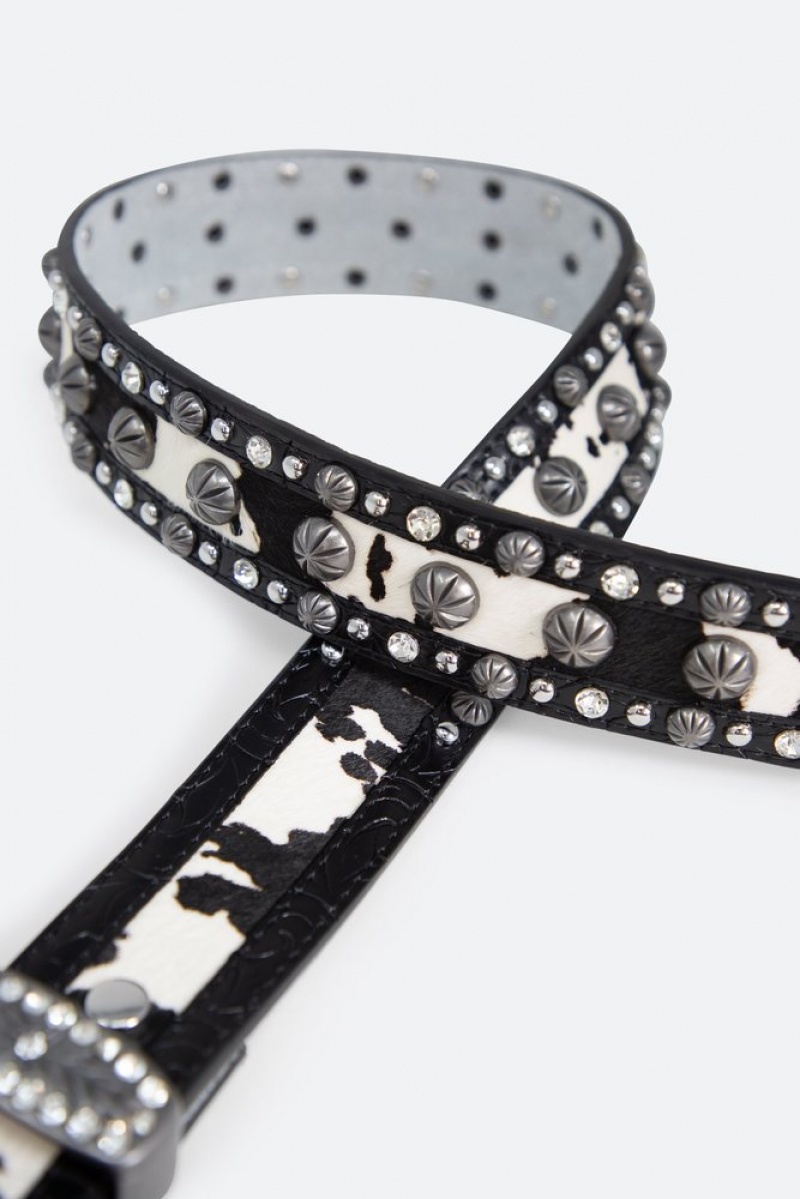 Ceintures Mnml Cow Print Studded Belt Noir  | RBP-4382939