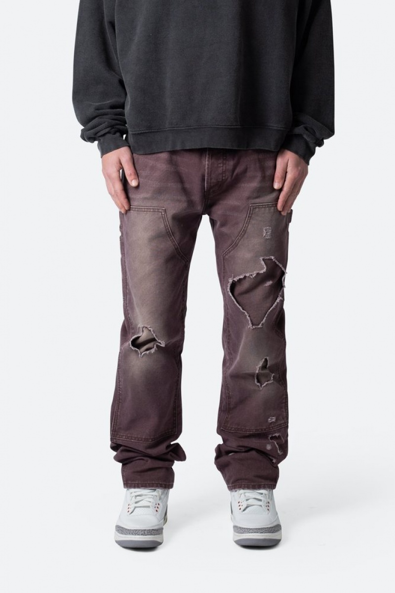 Baggy Denim Mnml V602 Thrashed Carpenter Pants Marron  | AVN-1757730