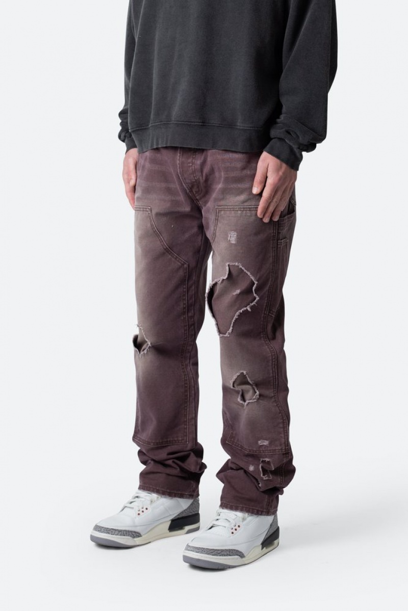 Baggy Denim Mnml V602 Thrashed Carpenter Pants Marron  | AVN-1757730