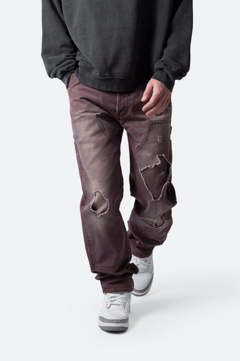 Baggy Denim Mnml V602 Thrashed Carpenter Pants Marron  | AVN-1757730