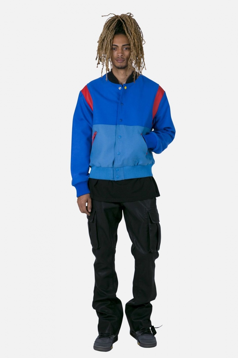 Vestes Mnml Color Block Varsity Jacket Bleu  | ITS-0441852