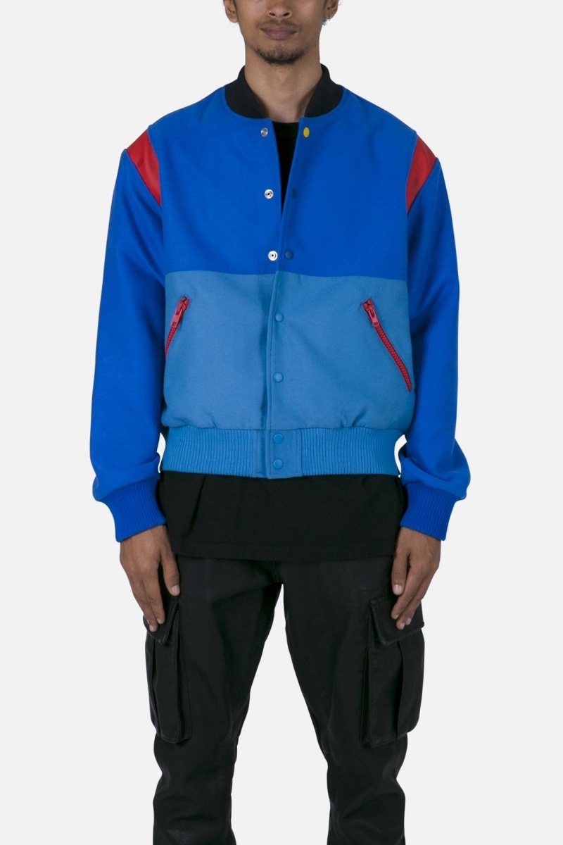 Vestes Mnml Color Block Varsity Jacket Bleu  | ITS-0441852