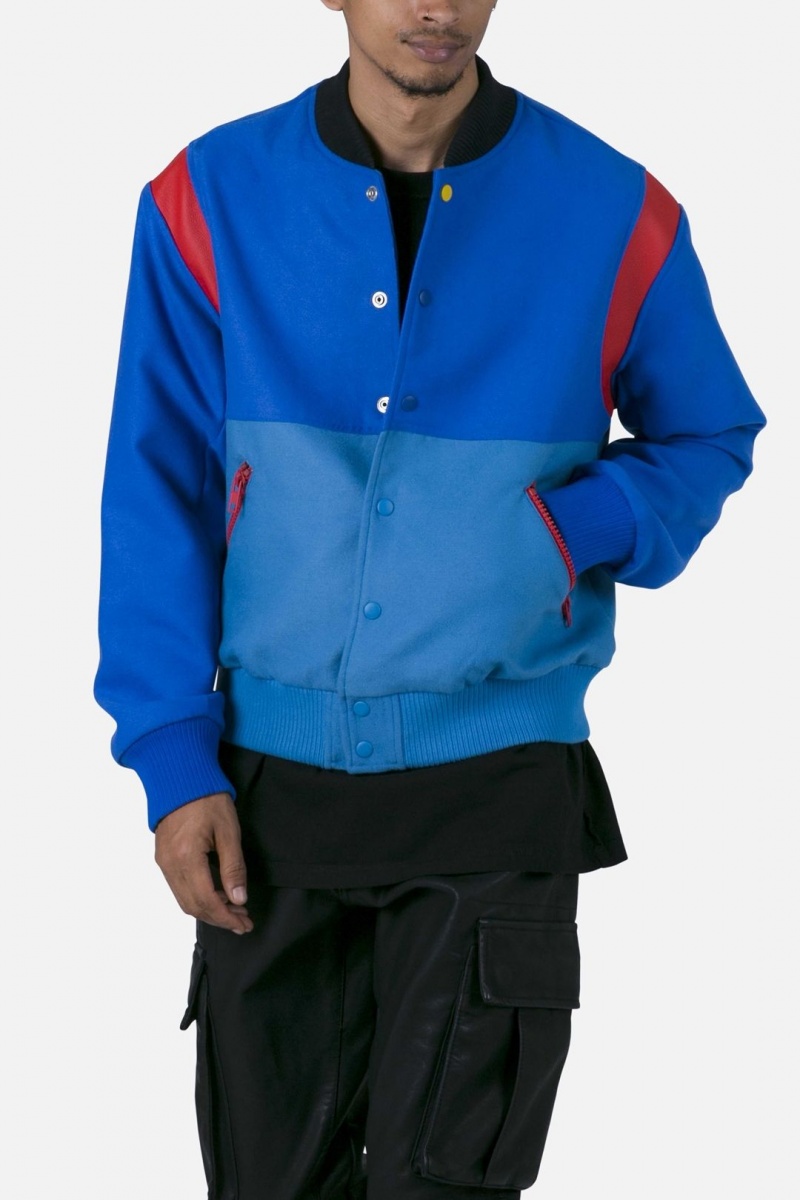 Vestes Mnml Color Block Varsity Jacket Bleu  | ITS-0441852