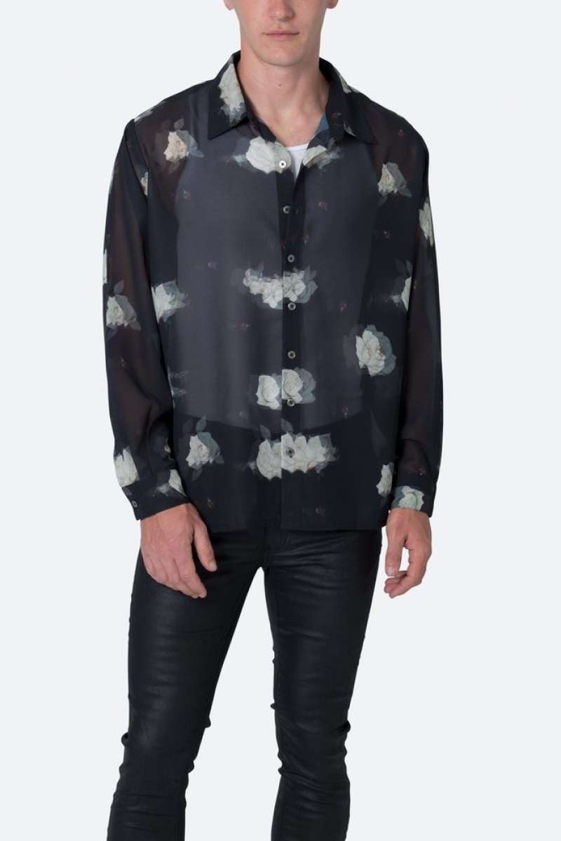 Chemises Mnml Roses Sheer Shirt Noir  | KHT-6265073