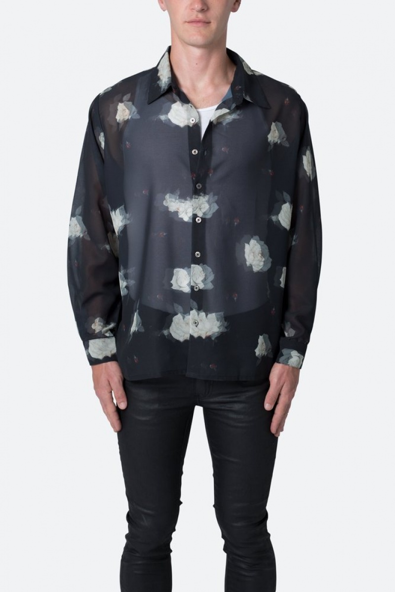 Chemises Mnml Roses Sheer Shirt Noir  | KHT-6265073