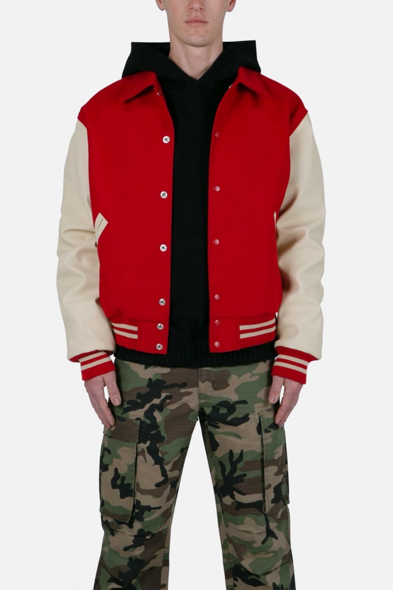 Vestes Mnml Collared Varsity Jacket Red/White  | SNH-7337834