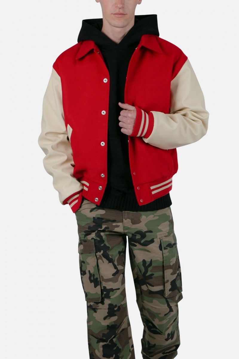 Vestes Mnml Collared Varsity Jacket Red/White  | SNH-7337834