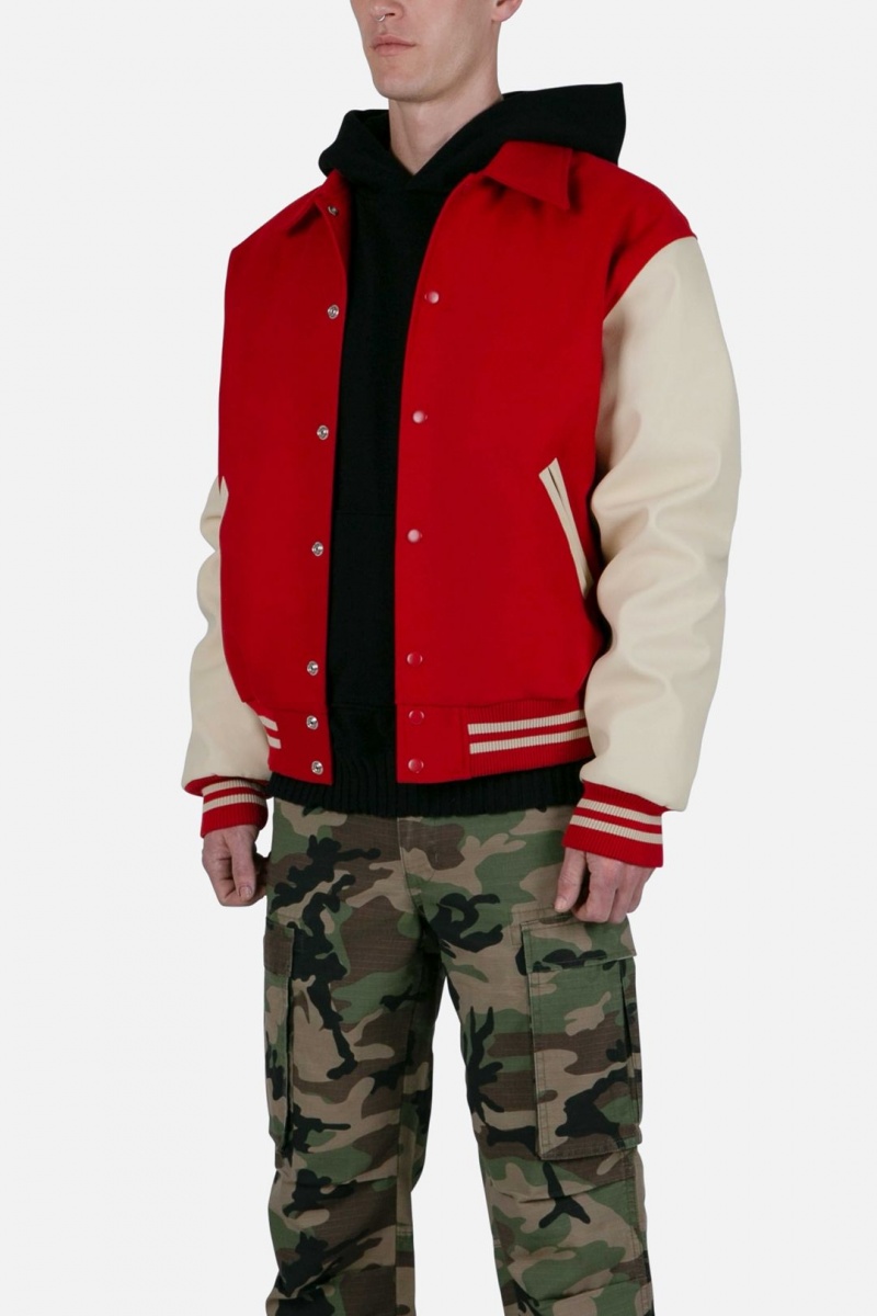 Vestes Mnml Collared Varsity Jacket Red/White  | SNH-7337834