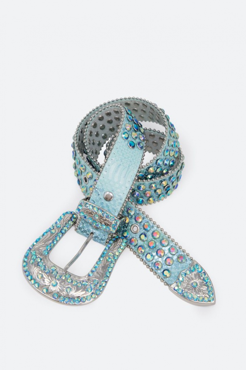 Ceintures Mnml Iridescent Rhinestone Belt Bleu  | MHZ-6707551