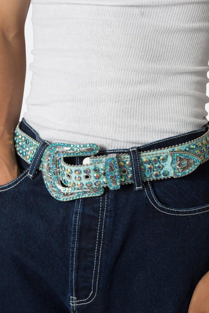 Ceintures Mnml Iridescent Rhinestone Belt Bleu  | MHZ-6707551