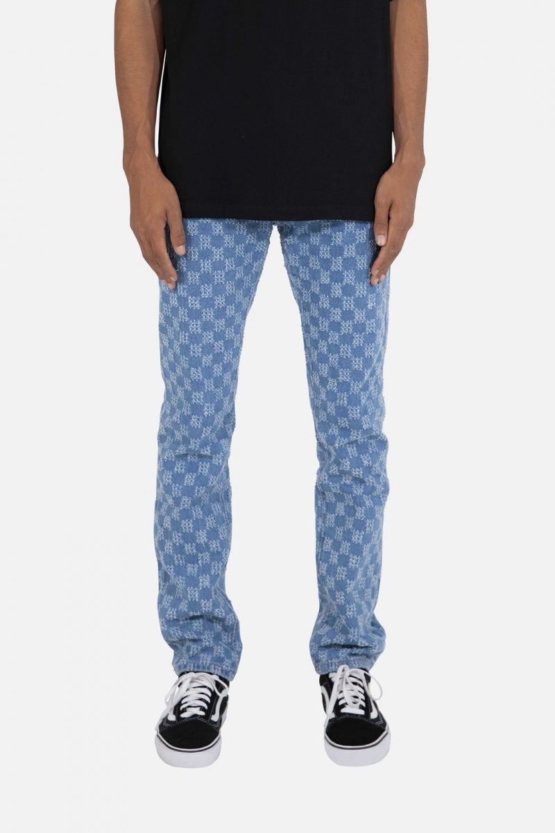 Straight Denim Mnml D407 Checker Droit Denim Bleu Homme | HWU-6221166