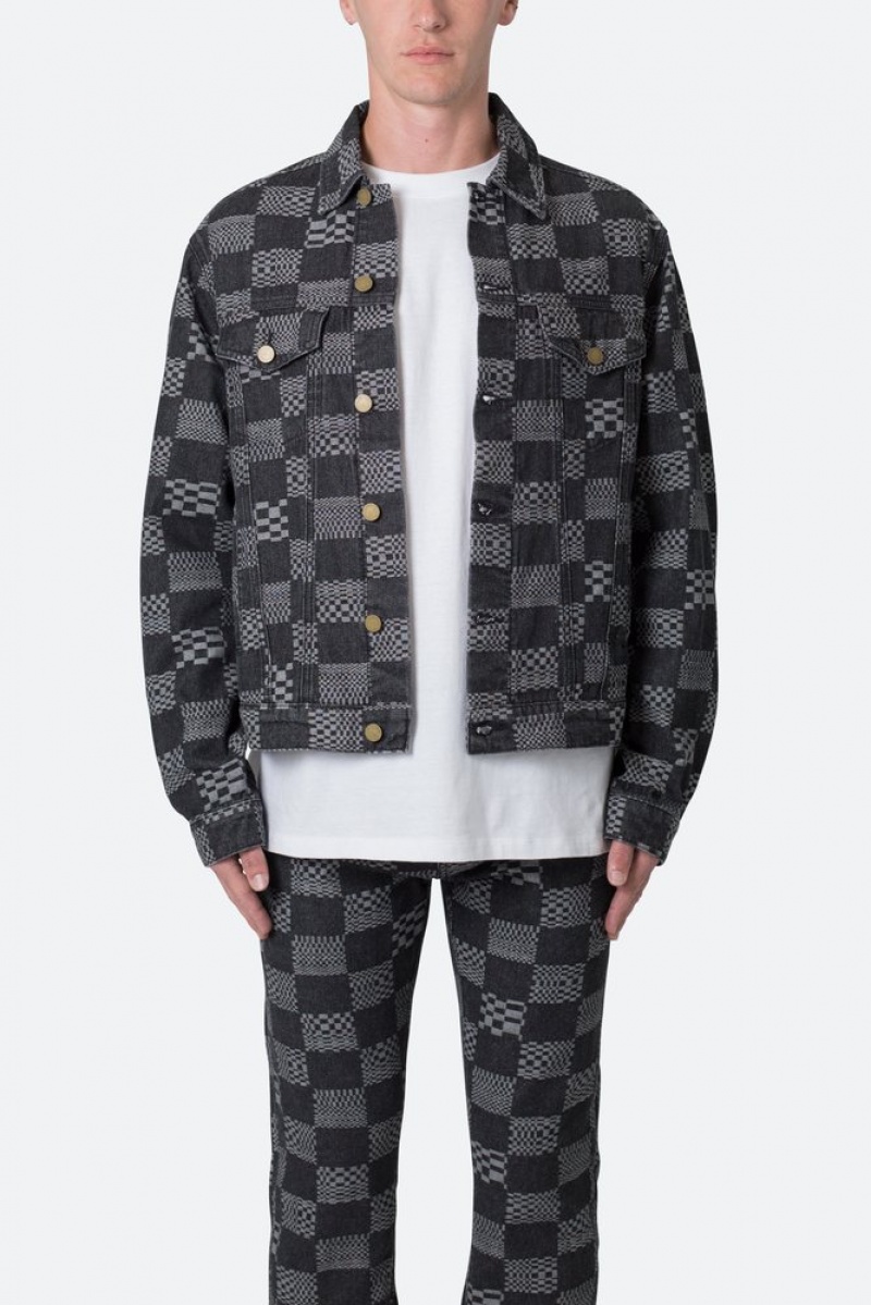 Vestes Mnml Checkered Trucker Jacket Noir  | RVJ-0164552