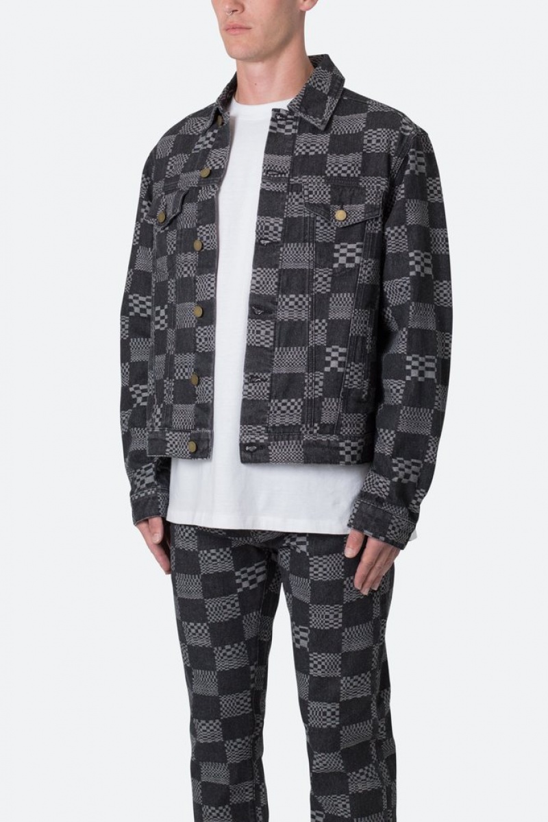 Vestes Mnml Checkered Trucker Jacket Noir  | RVJ-0164552