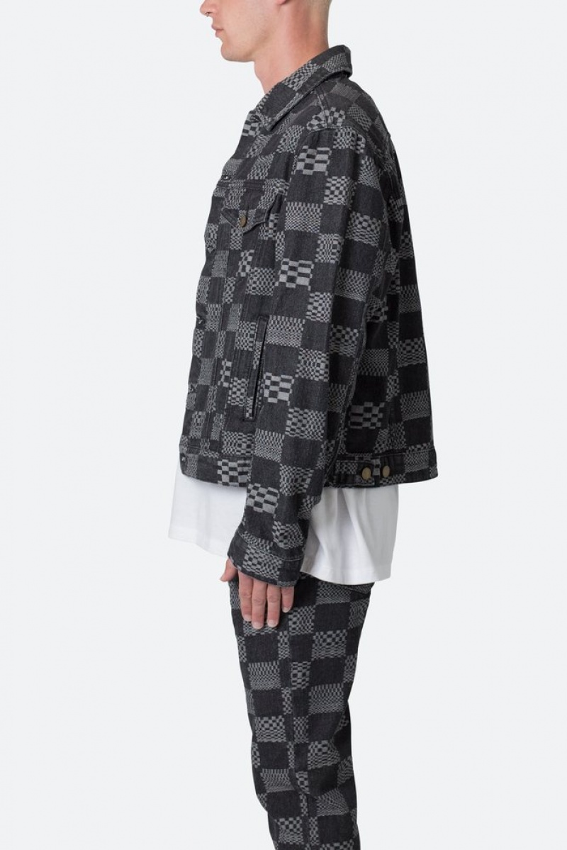 Vestes Mnml Checkered Trucker Jacket Noir  | RVJ-0164552