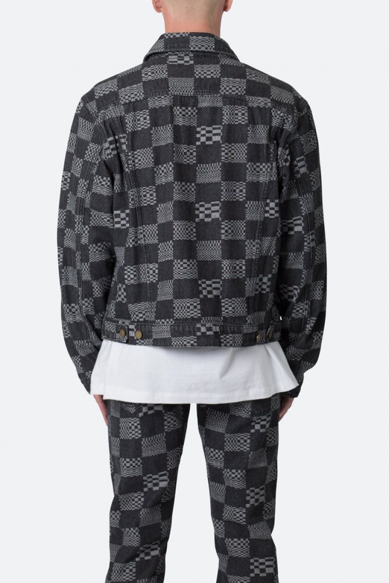 Vestes Mnml Checkered Trucker Jacket Noir  | RVJ-0164552