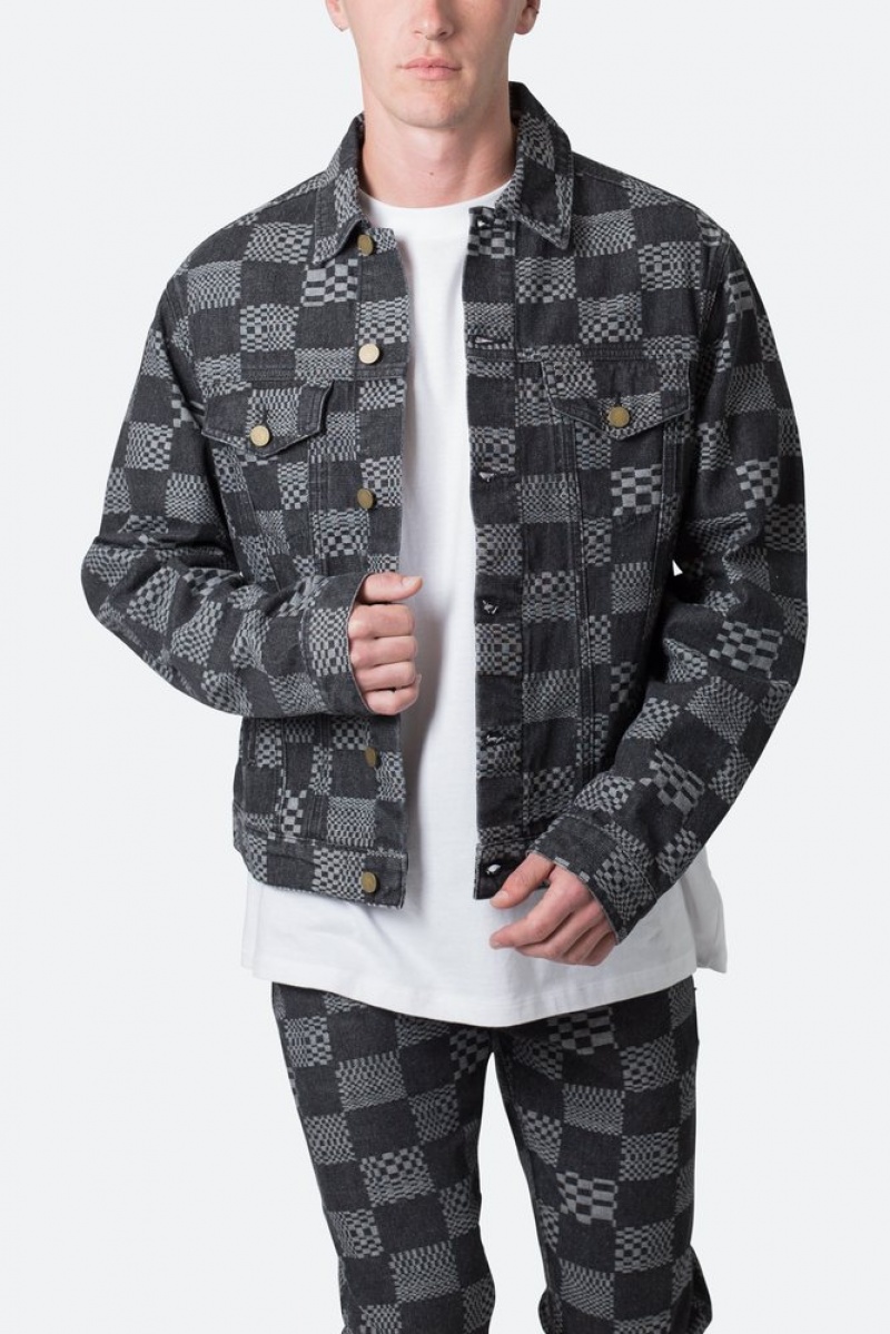 Vestes Mnml Checkered Trucker Jacket Noir  | RVJ-0164552