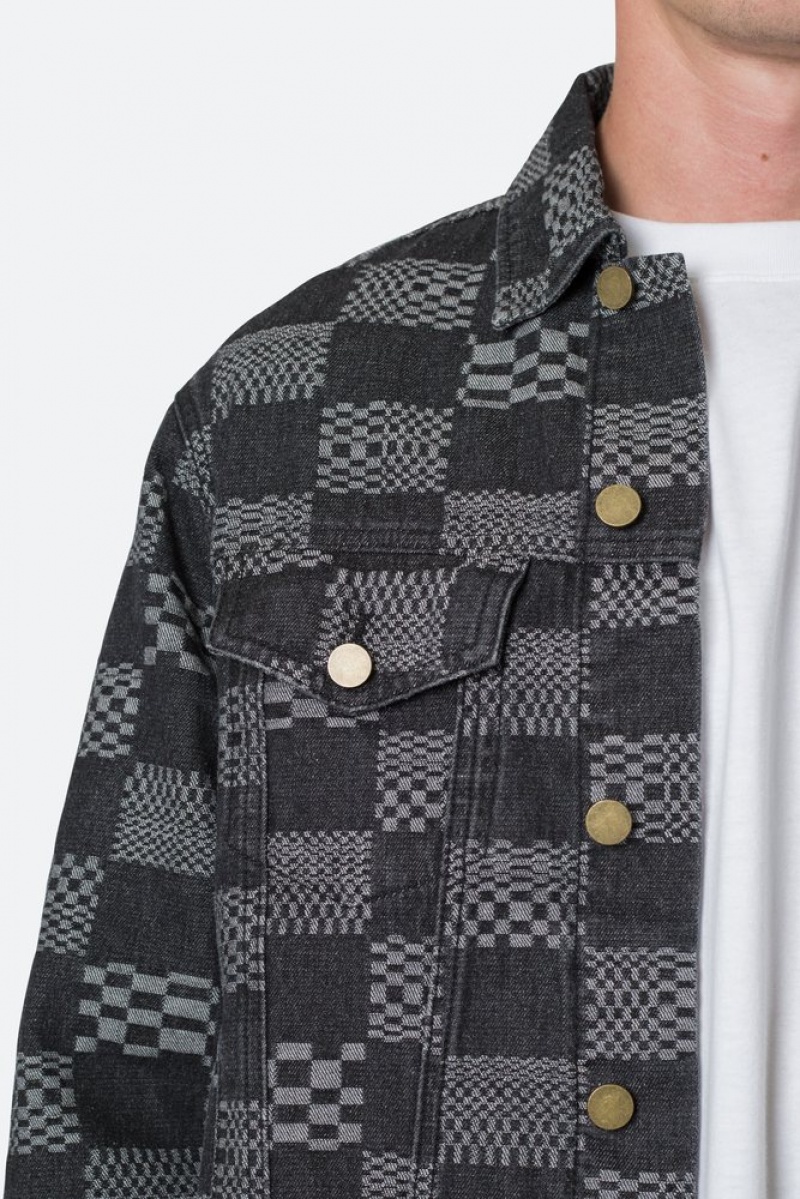 Vestes Mnml Checkered Trucker Jacket Noir  | RVJ-0164552