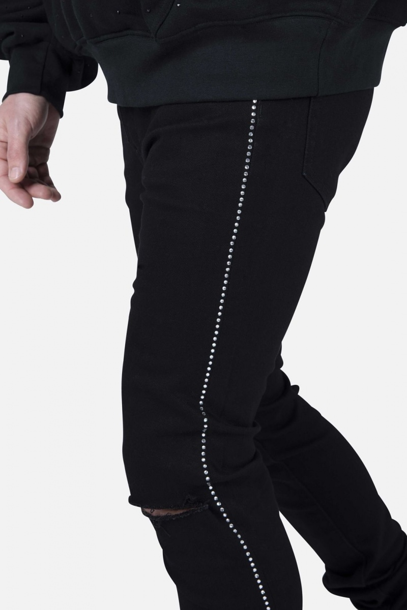 Skinny Denim Mnml X457 Rhinestone Mince Denim Noir Homme | IIE-2328366