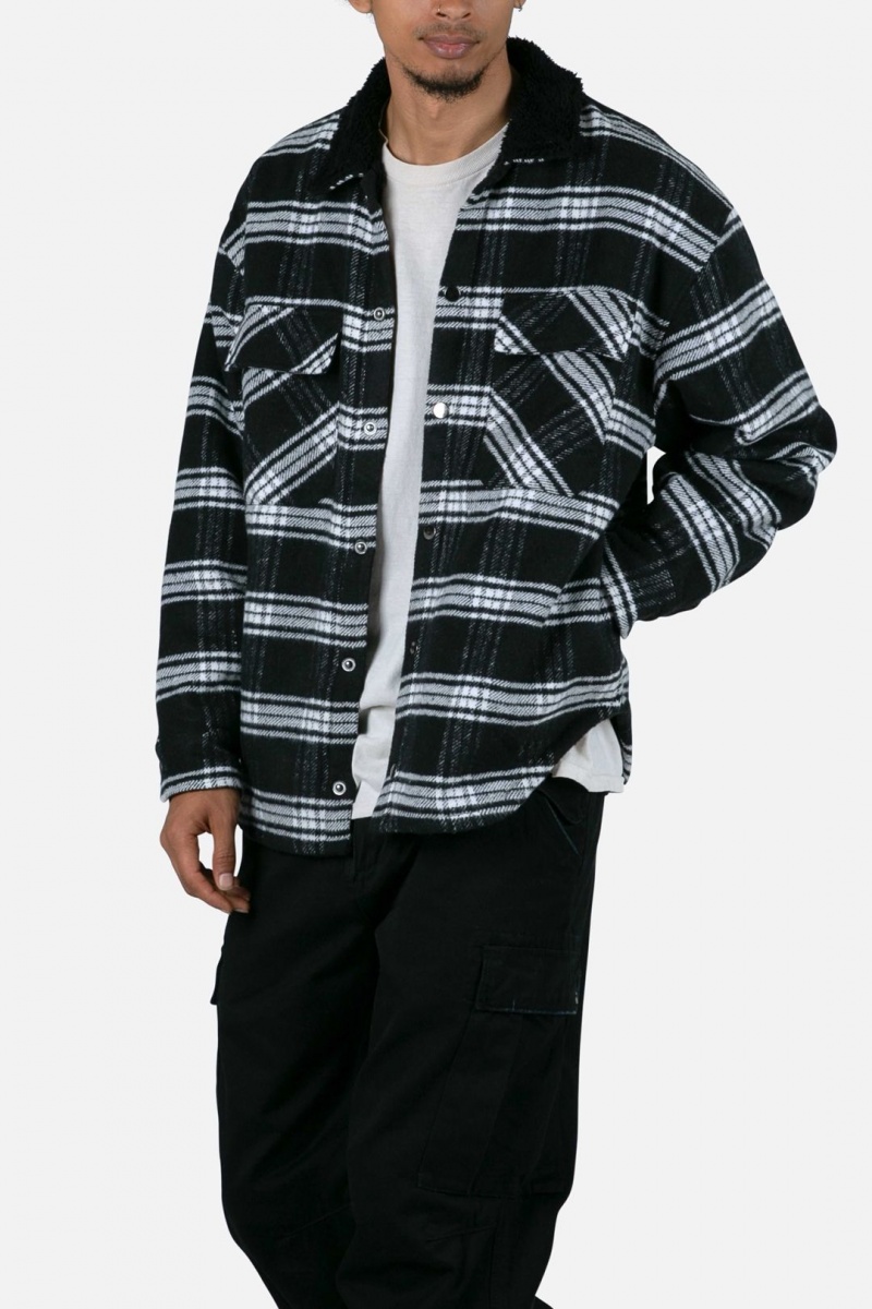 Flannel Shirt Mnml Sherpa Doublée Flannel Shirt Black/Natural Homme | QYG-1672925