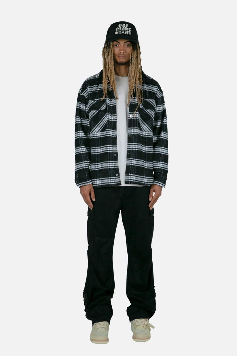 Flannel Shirt Mnml Sherpa Doublée Flannel Shirt Black/Natural Homme | QYG-1672925