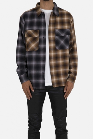 Chemises Mnml Mismatch Flannel Shirt Brown/Grey Homme | SAK-7472945