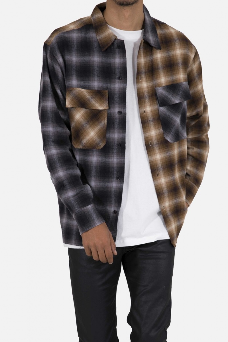 Chemises Mnml Mismatch Flannel Shirt Brown/Grey Homme | SAK-7472945