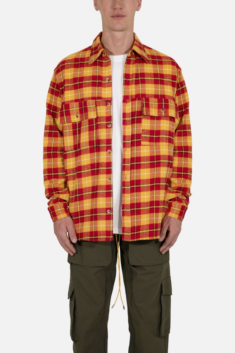 Chemises Mnml Relaxed Cargo Flannel Shirt Yellow/Red Homme | KVA-3776193