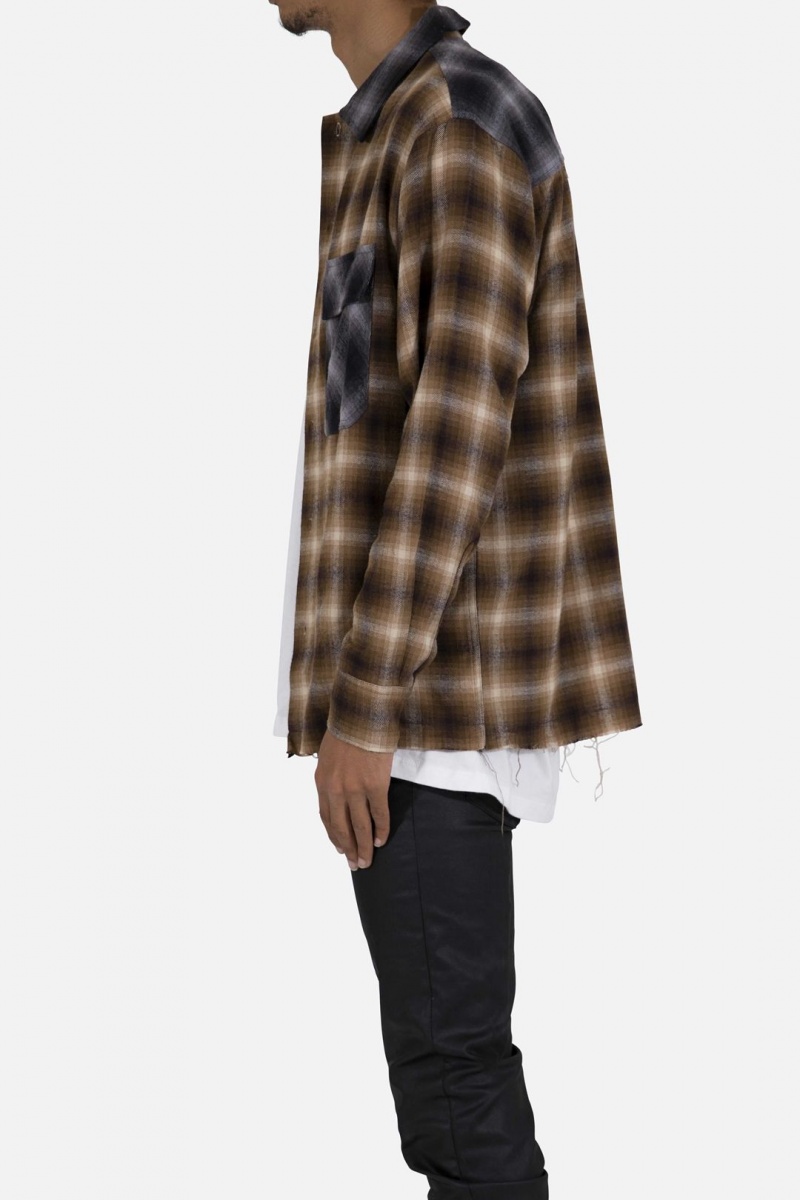 Chemises Mnml Mismatch Flannel Shirt Brown/Grey Homme | SAK-7472945