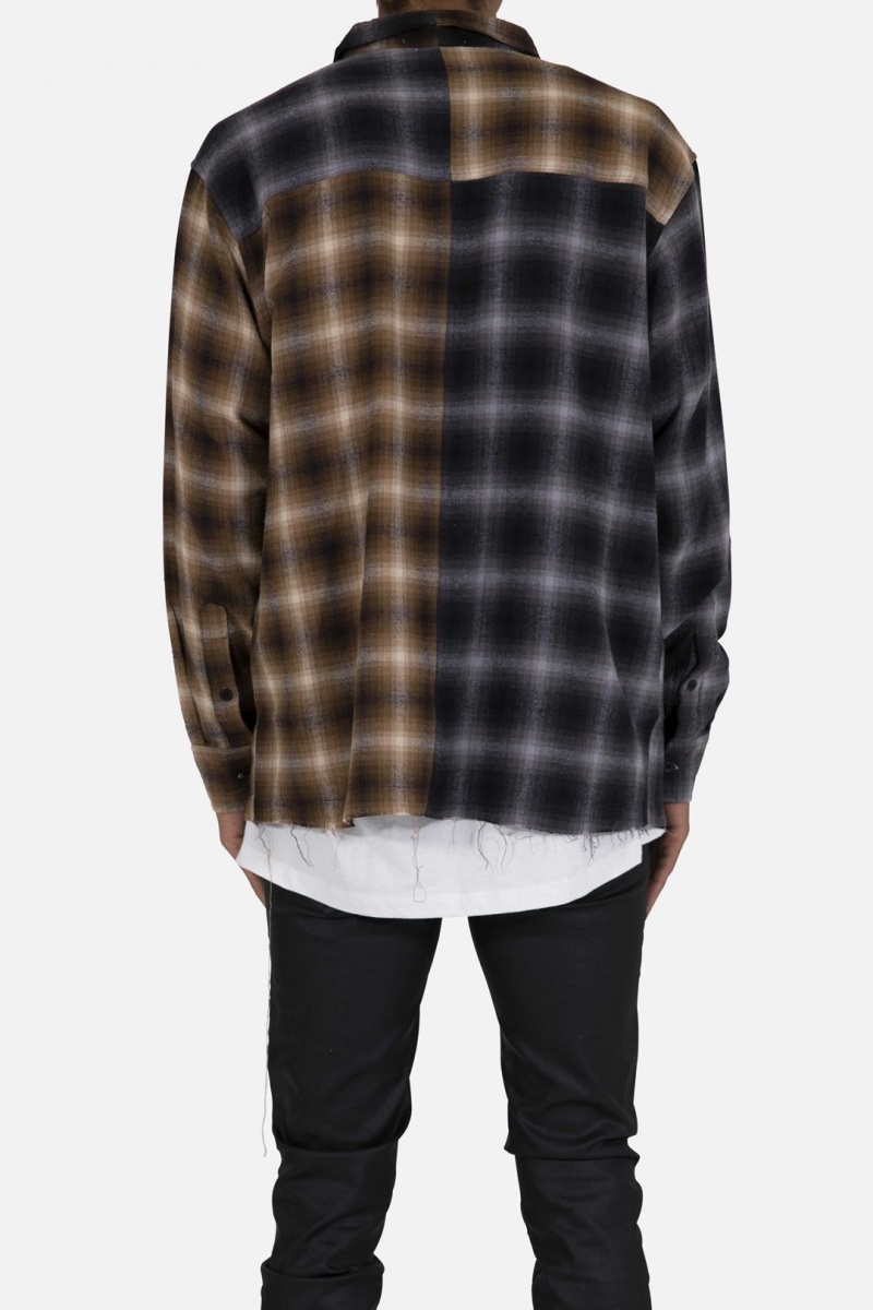 Chemises Mnml Mismatch Flannel Shirt Brown/Grey Homme | SAK-7472945