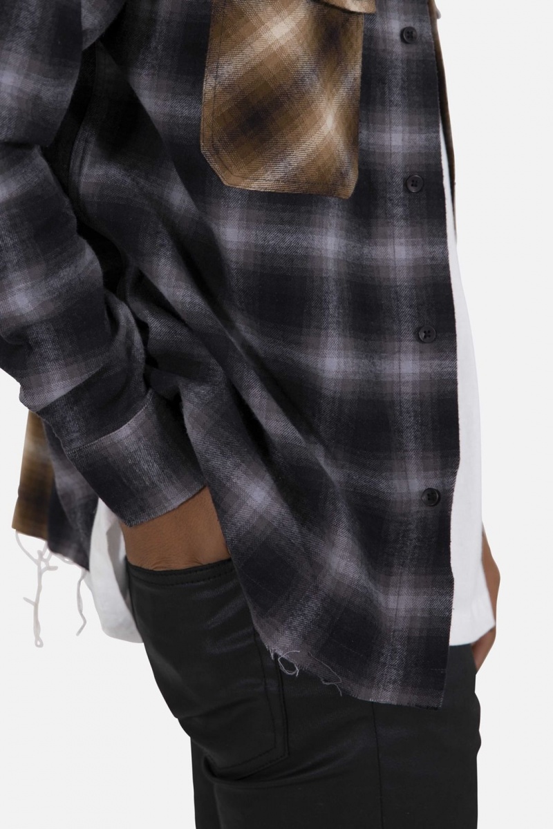 Chemises Mnml Mismatch Flannel Shirt Brown/Grey Homme | SAK-7472945