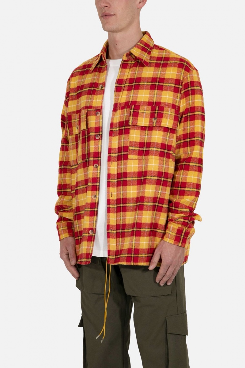 Chemises Mnml Relaxed Cargo Flannel Shirt Yellow/Red Homme | KVA-3776193