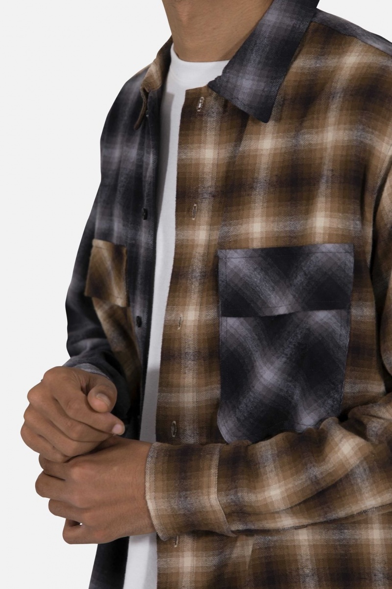 Chemises Mnml Mismatch Flannel Shirt Brown/Grey Homme | SAK-7472945