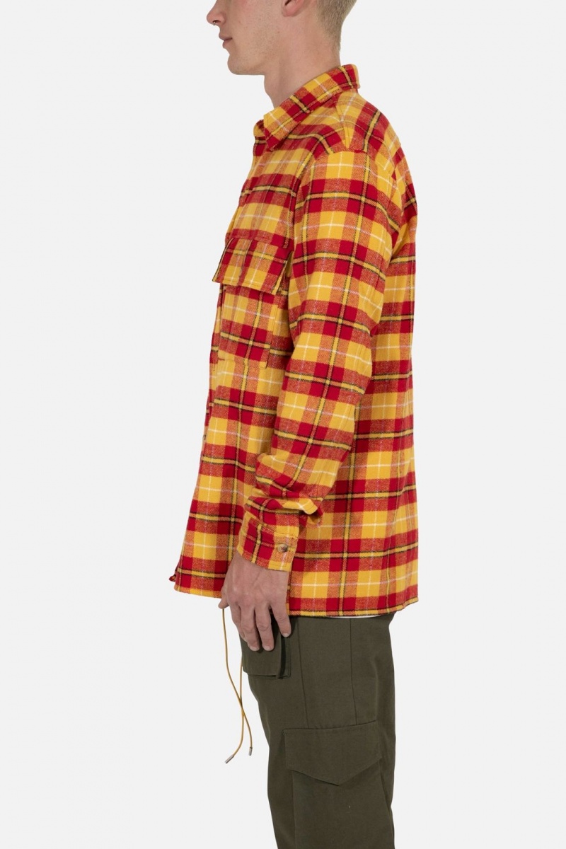 Chemises Mnml Relaxed Cargo Flannel Shirt Yellow/Red Homme | KVA-3776193