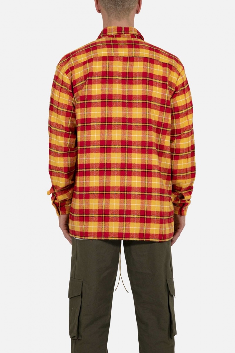 Chemises Mnml Relaxed Cargo Flannel Shirt Yellow/Red Homme | KVA-3776193