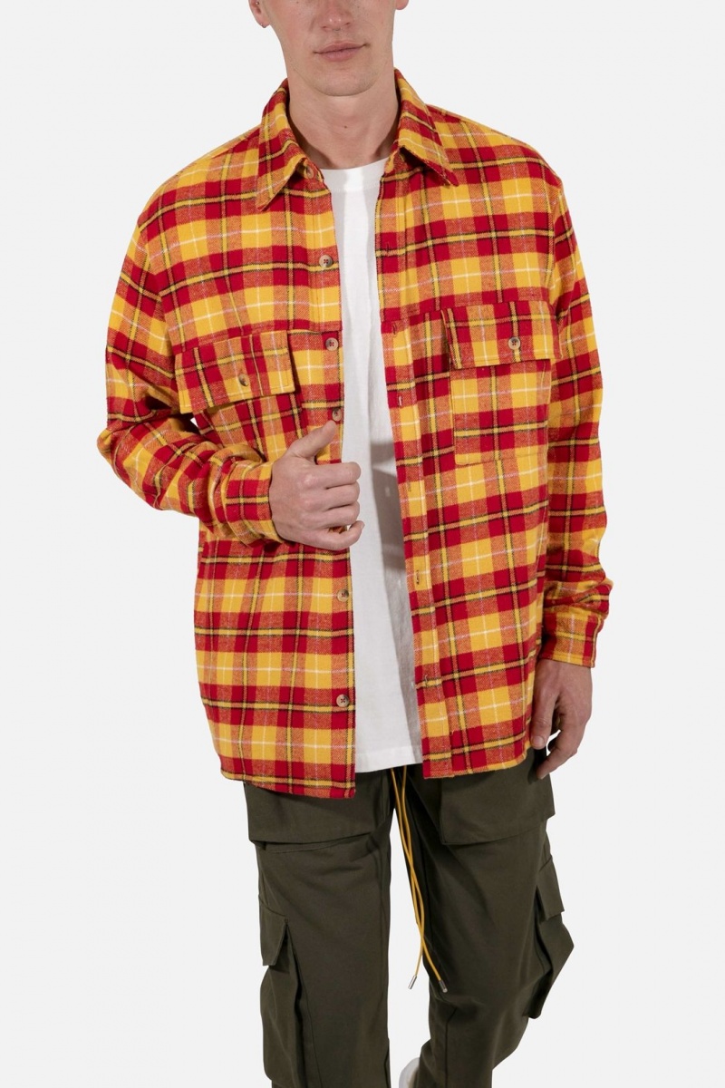 Chemises Mnml Relaxed Cargo Flannel Shirt Yellow/Red Homme | KVA-3776193