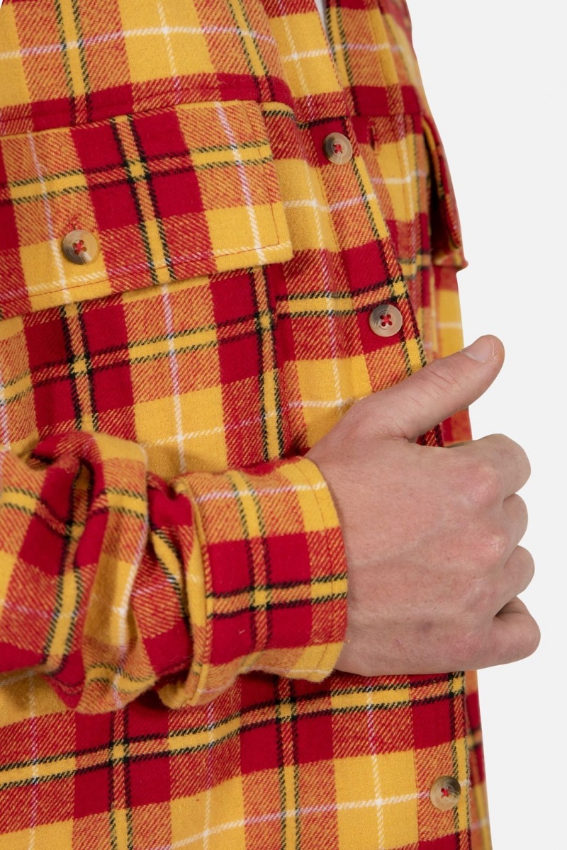 Chemises Mnml Relaxed Cargo Flannel Shirt Yellow/Red Homme | KVA-3776193