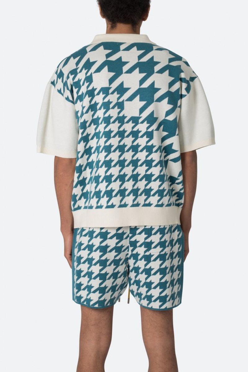 Chemises Mnml Houndstooth Knit Shirt Teal  | HFO-7011151