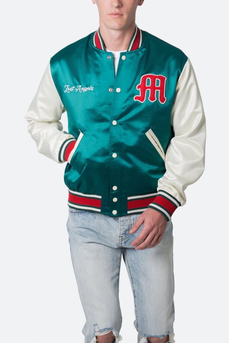 Vestes Mnml Satin Varsity Jacket Green/White  | GBZ-2922200