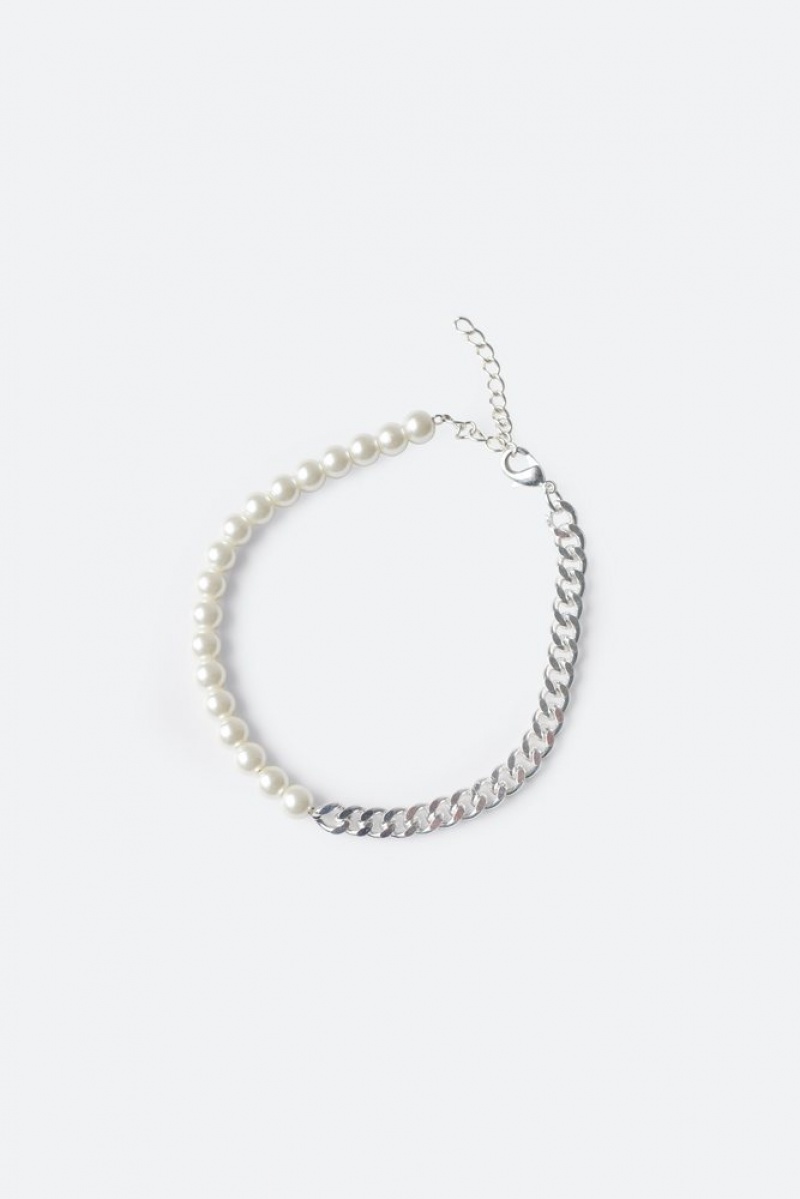 Bijoux Mnml Pearl and Cuban Chain Bracelet Blanche  | VWC-8631780