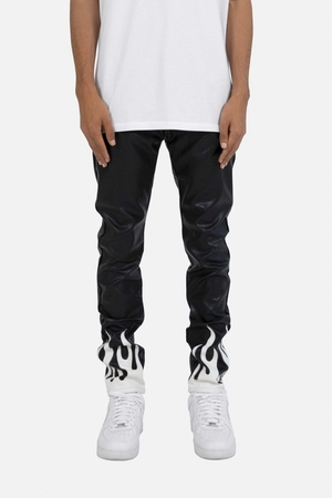 Leather Denim Mnml S252 Flame Denim Black/White Homme | NJA-4935094