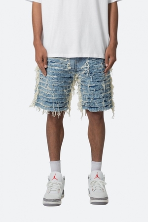 Short Jean Mnml Allover Frayed Denim Shorts Bleu  | EWY-3199092