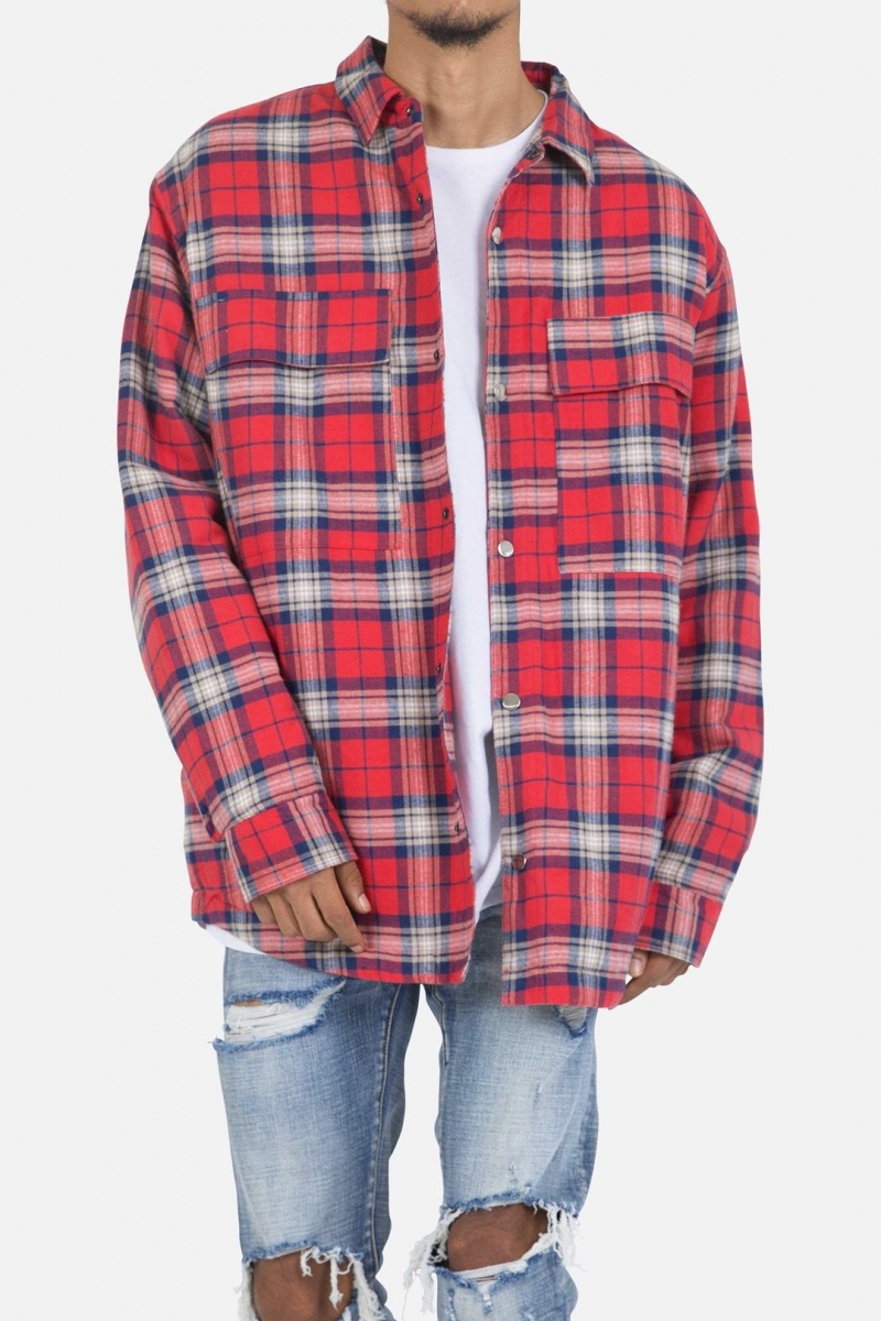 Vestes Mnml Plaid Travail Jacket Red/Blue Homme | JYL-8322003